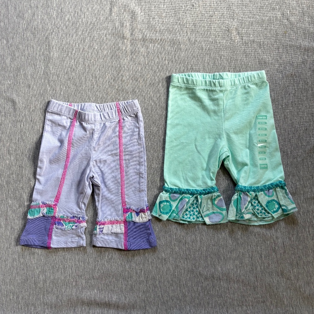 Naartjie Kids Baby Girls 6-12M Leggings Pants Hippie Flare Blue Purple (2 LOT)